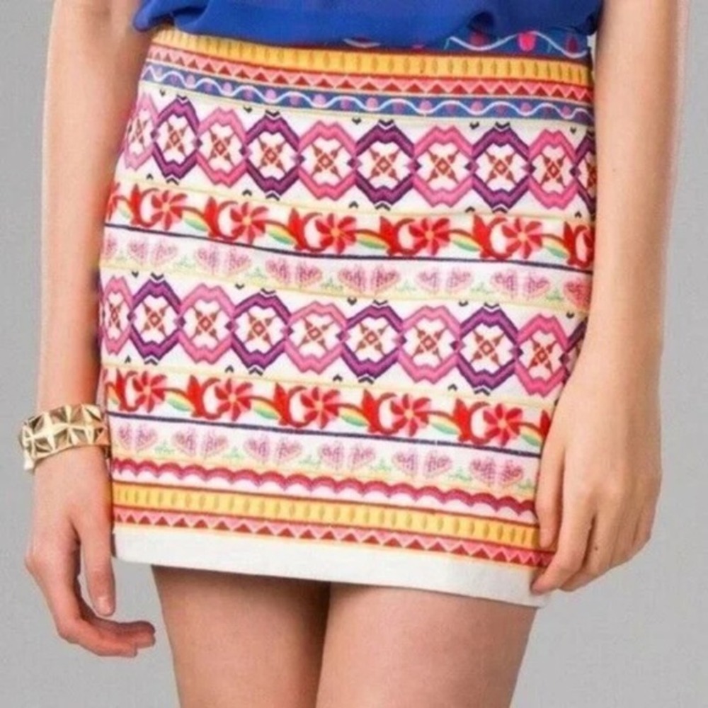 Harper Cream Floral Embroidered Fiesta Folk Art mini skirt size large